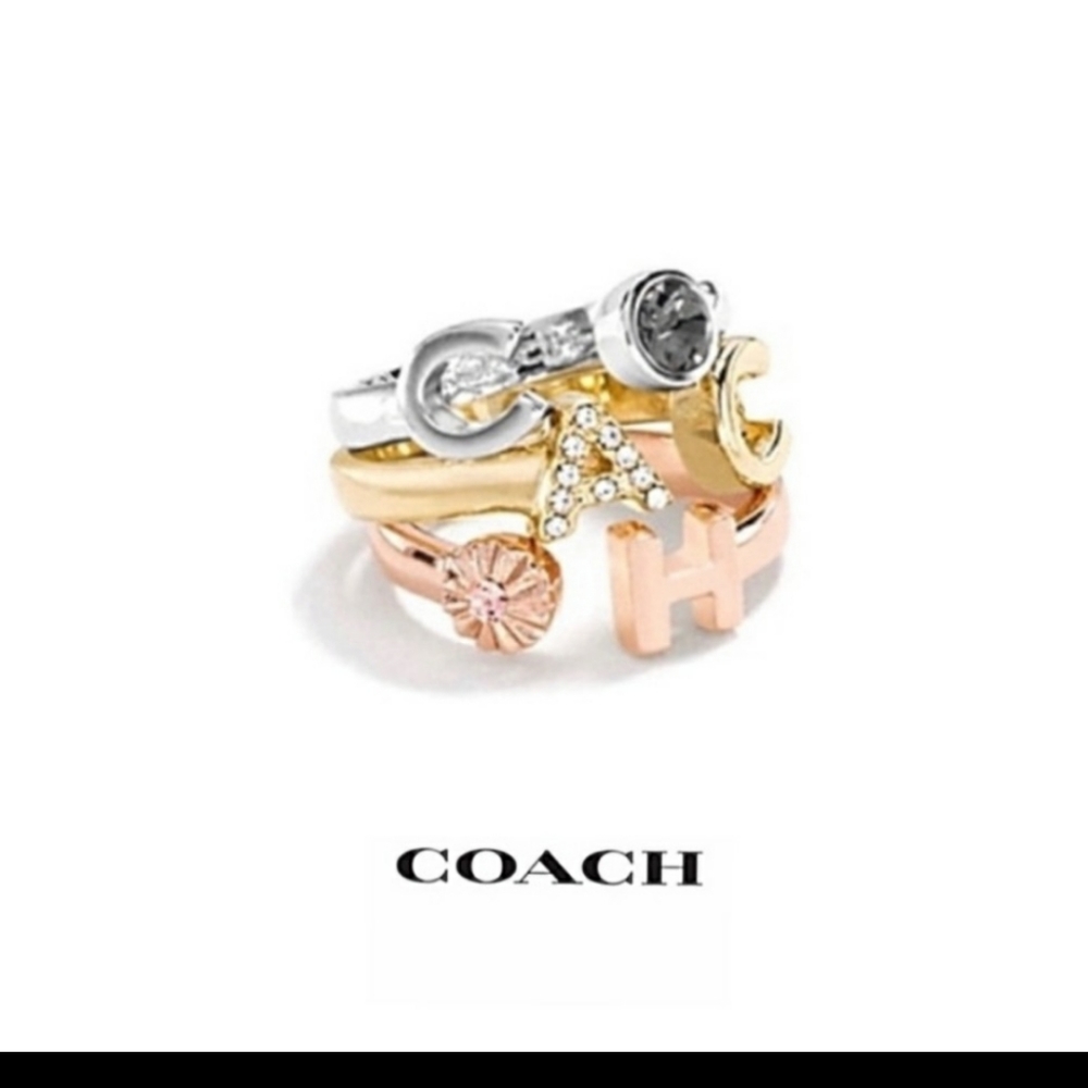 New Coach Tri-Color Adjustable Stackable Ring Set of 3